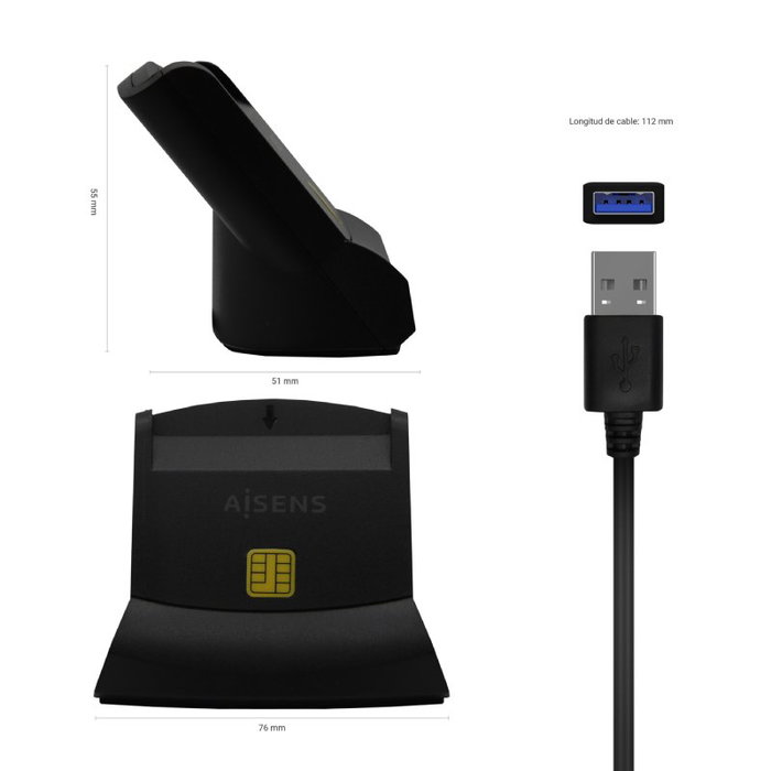 Aisens ASCR-SN05-BK Lector de Tarjeta Inteligente DNI Negro Aisens ASCR-SN05-BK Lector de Tarjeta Inteligente DNI Negro
